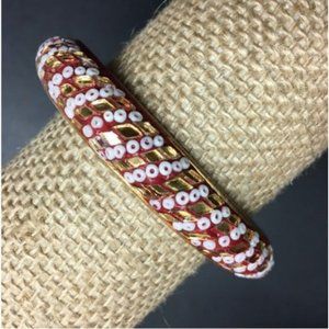 Exotic Beaded Bangle Bracelet As Is Red White gold Retro BoHo Vintage Bling
